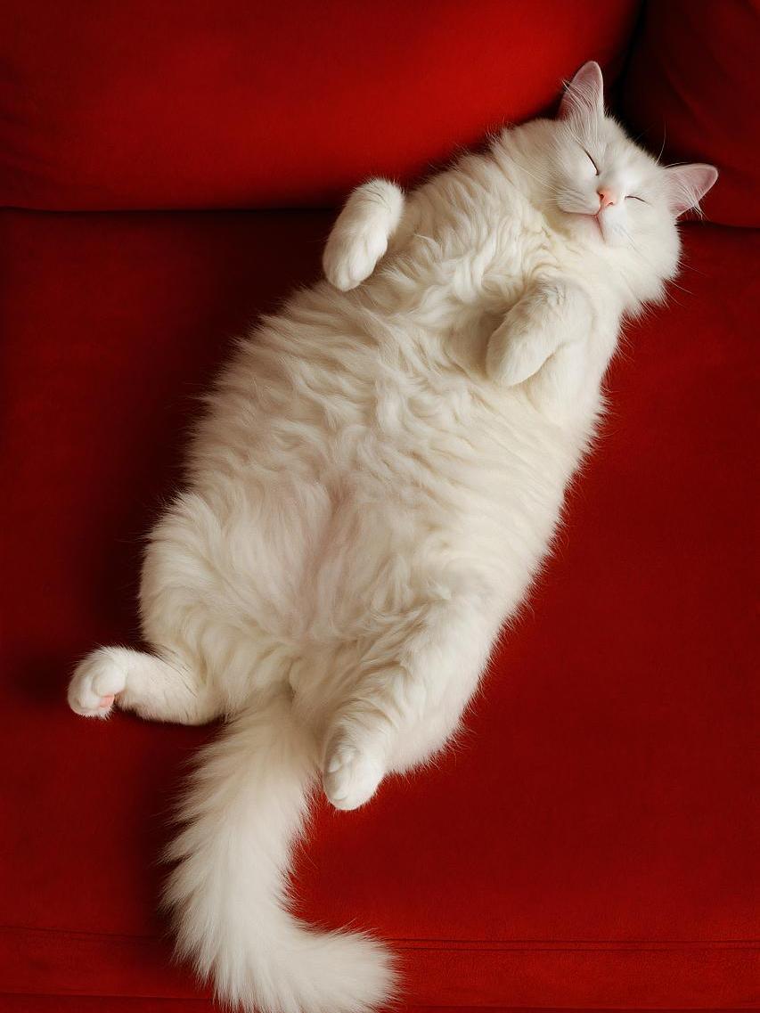 Turkish Angora cat sleeping on blanket