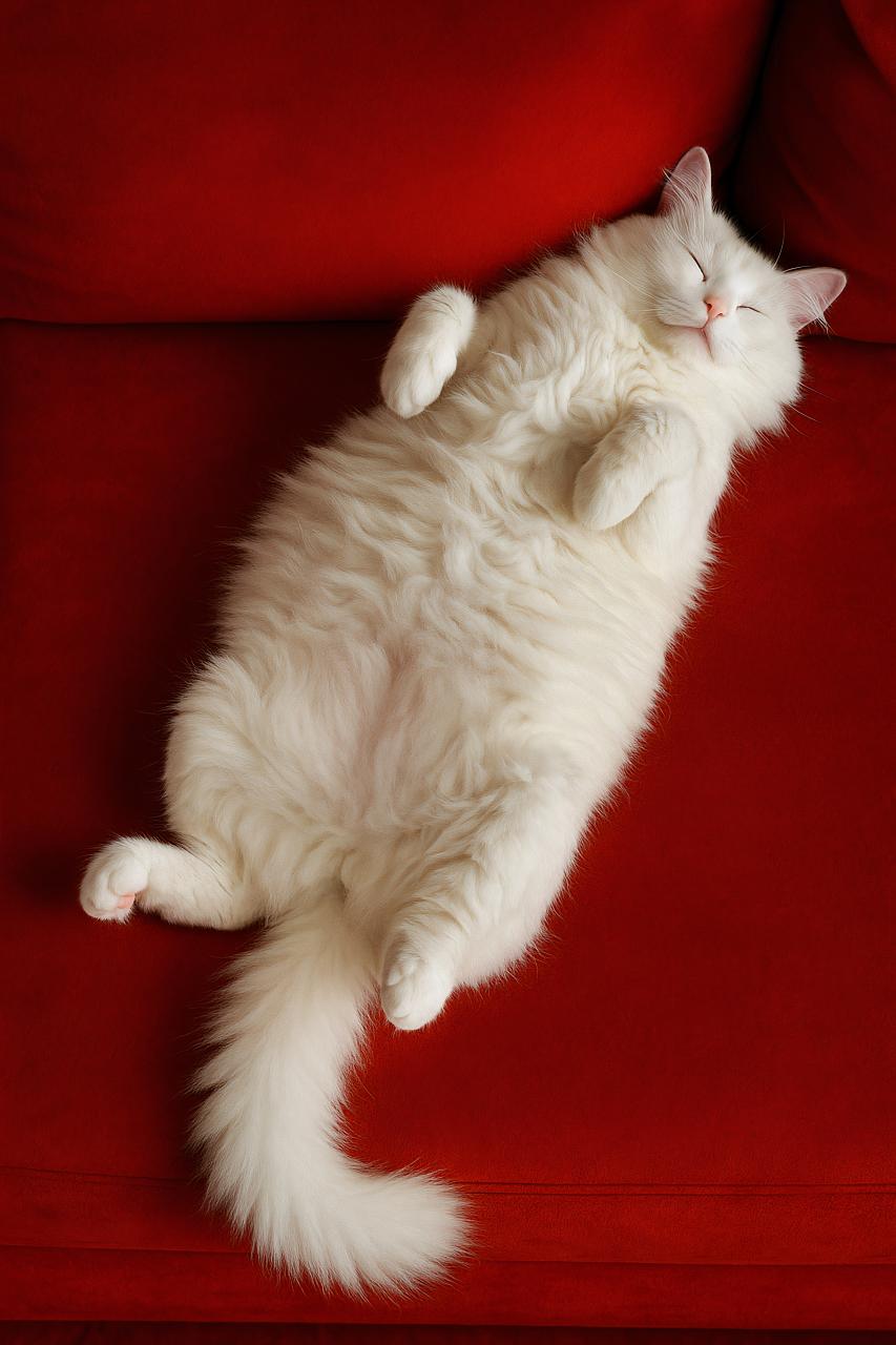 Turkish Angora cat sleeping on blanket