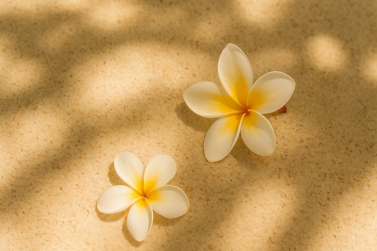 Yellow frangipani and jasmine flowers close-up