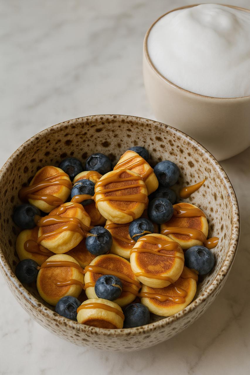 Blueberry Dutch baby pancake with fruit on tableware
