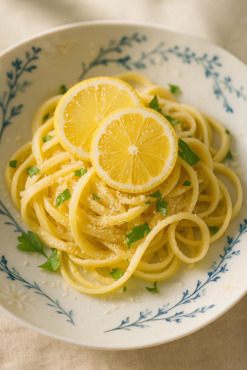 Citrus garnish with capellini, lemon peel, key lime, and more