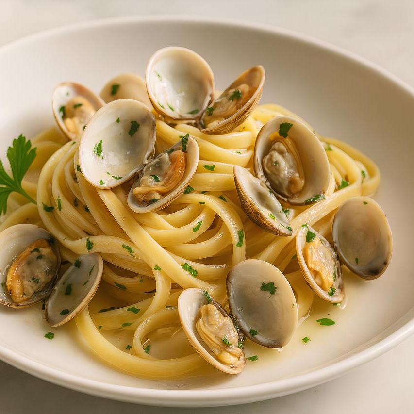 Spaghetti alle vongole with clams, pasta, shellfish, Italian cuisine