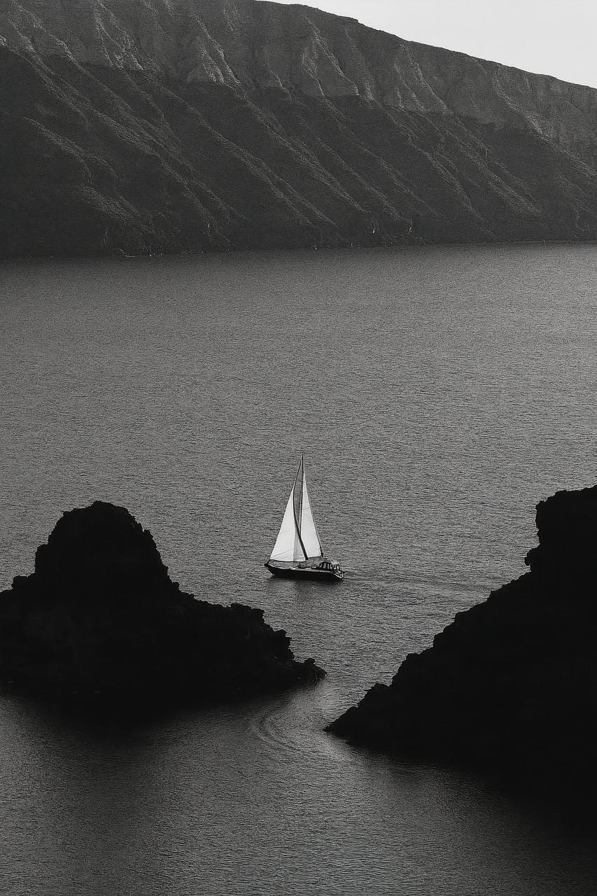 Monochrome sailboat on the sea