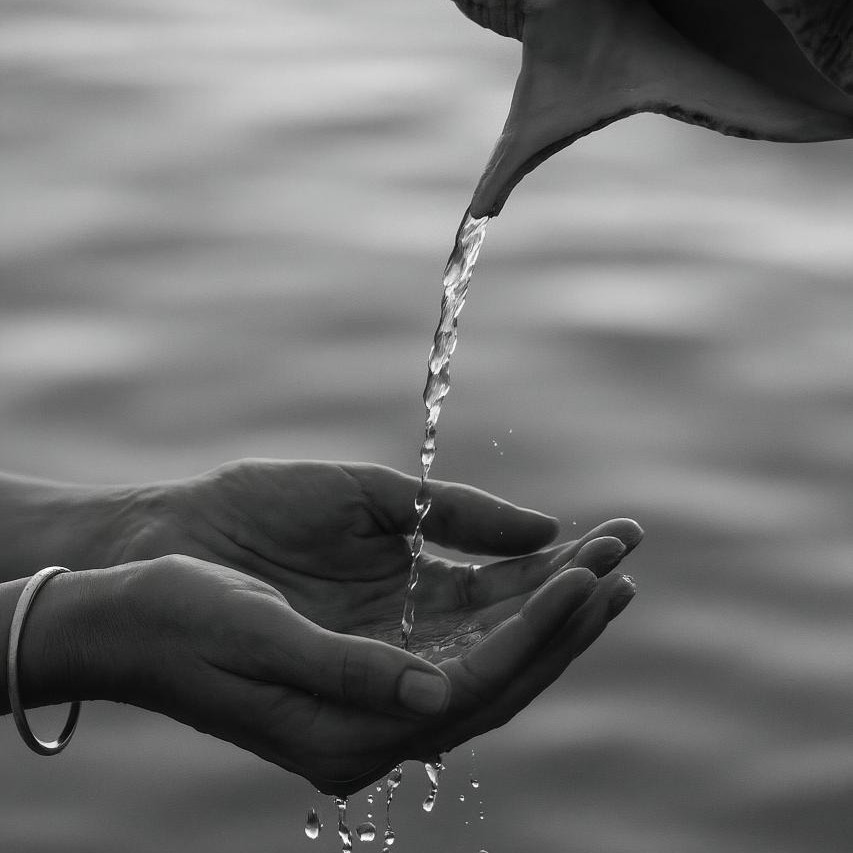 Silver liquid wave with reflection, monochrome close-up