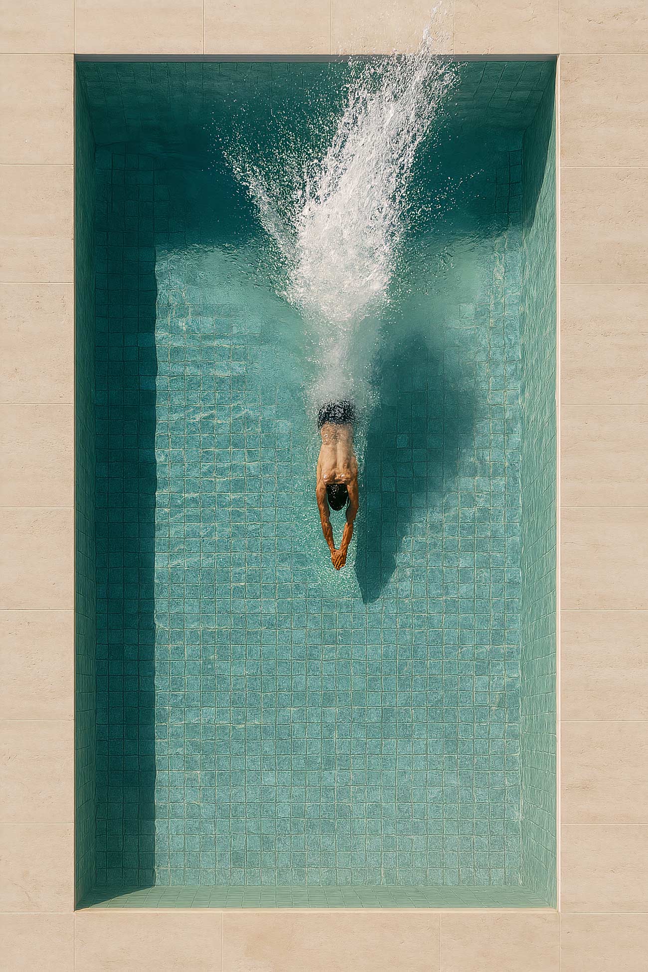 Greyhound, Bengal tiger, Black Mouth Cur, Rough Collie, Anatolian Shepherd Dog, and lion swimming in pool