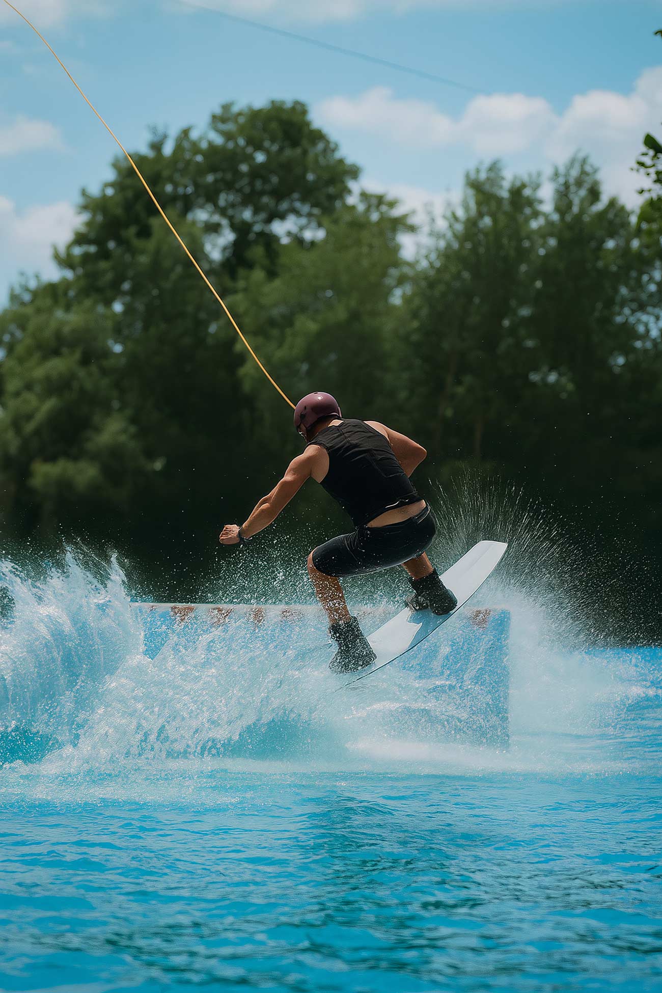 Wakeboarding, water skiing, kitesurfing, surfboard in summer