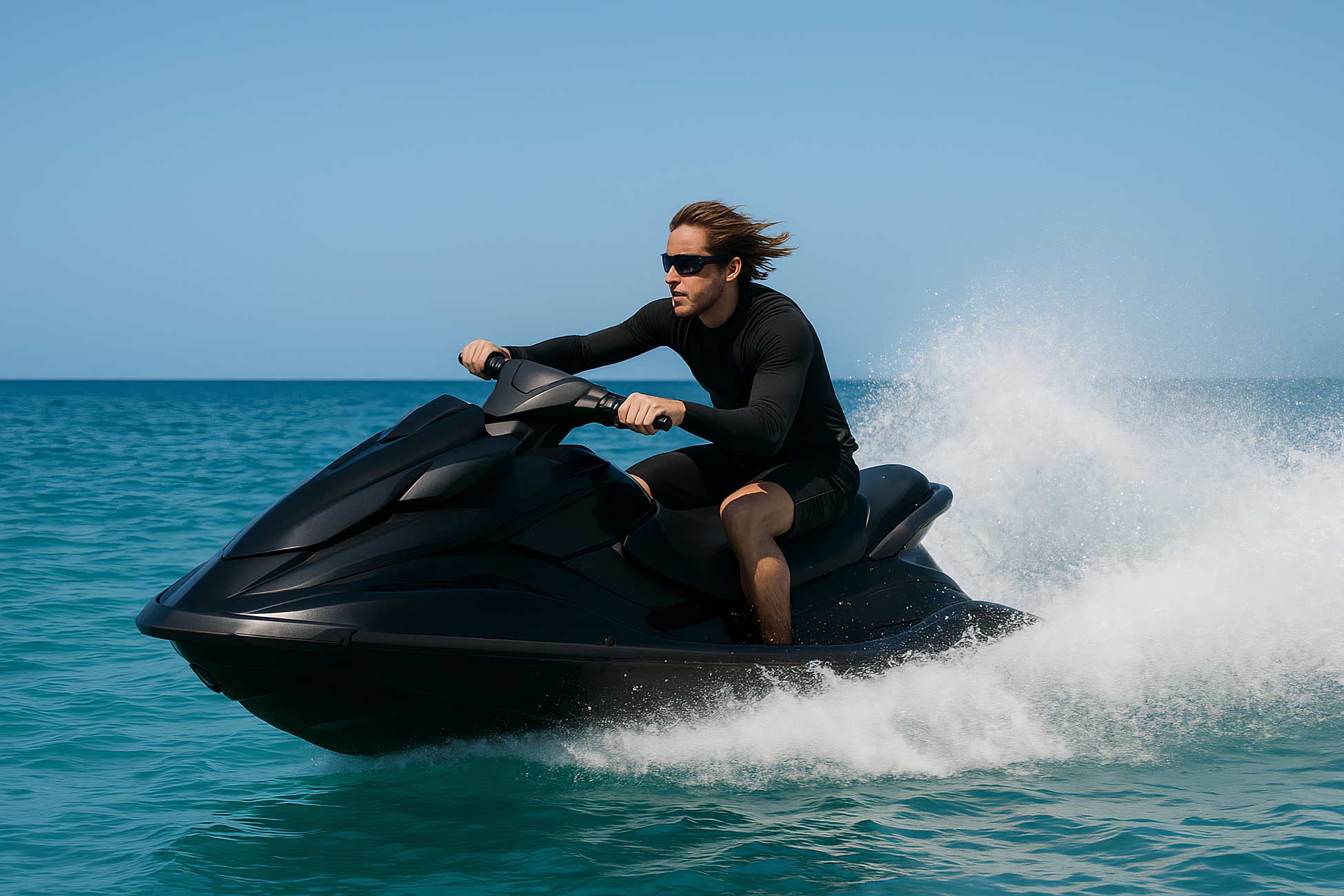 Jet ski rider in goggles on the water