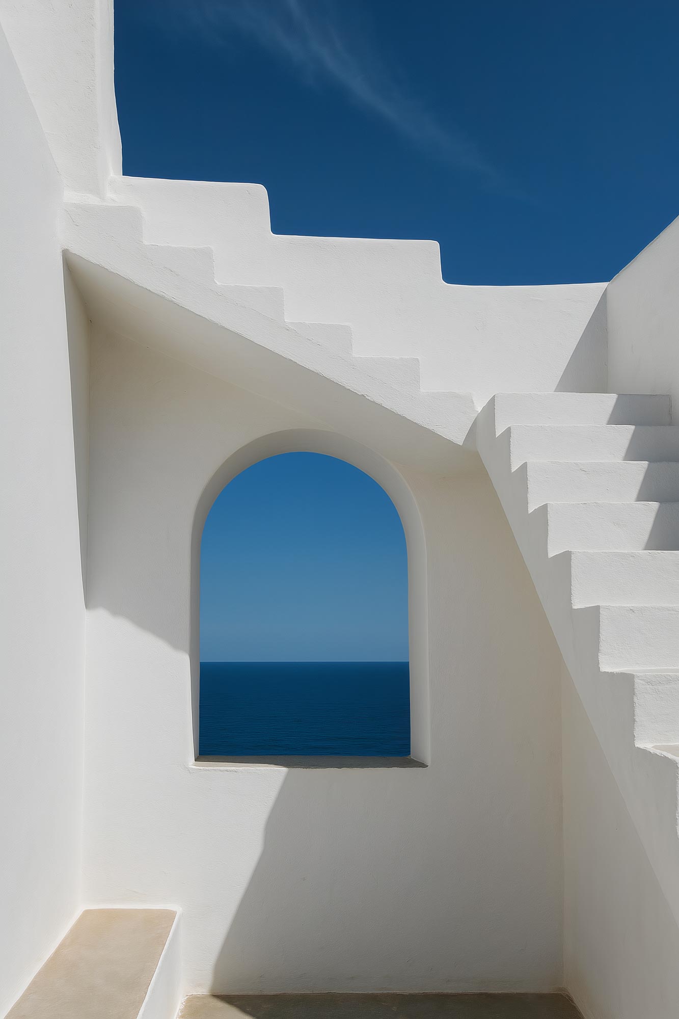 Modern house overlooking ocean with composite material stairs and sea view