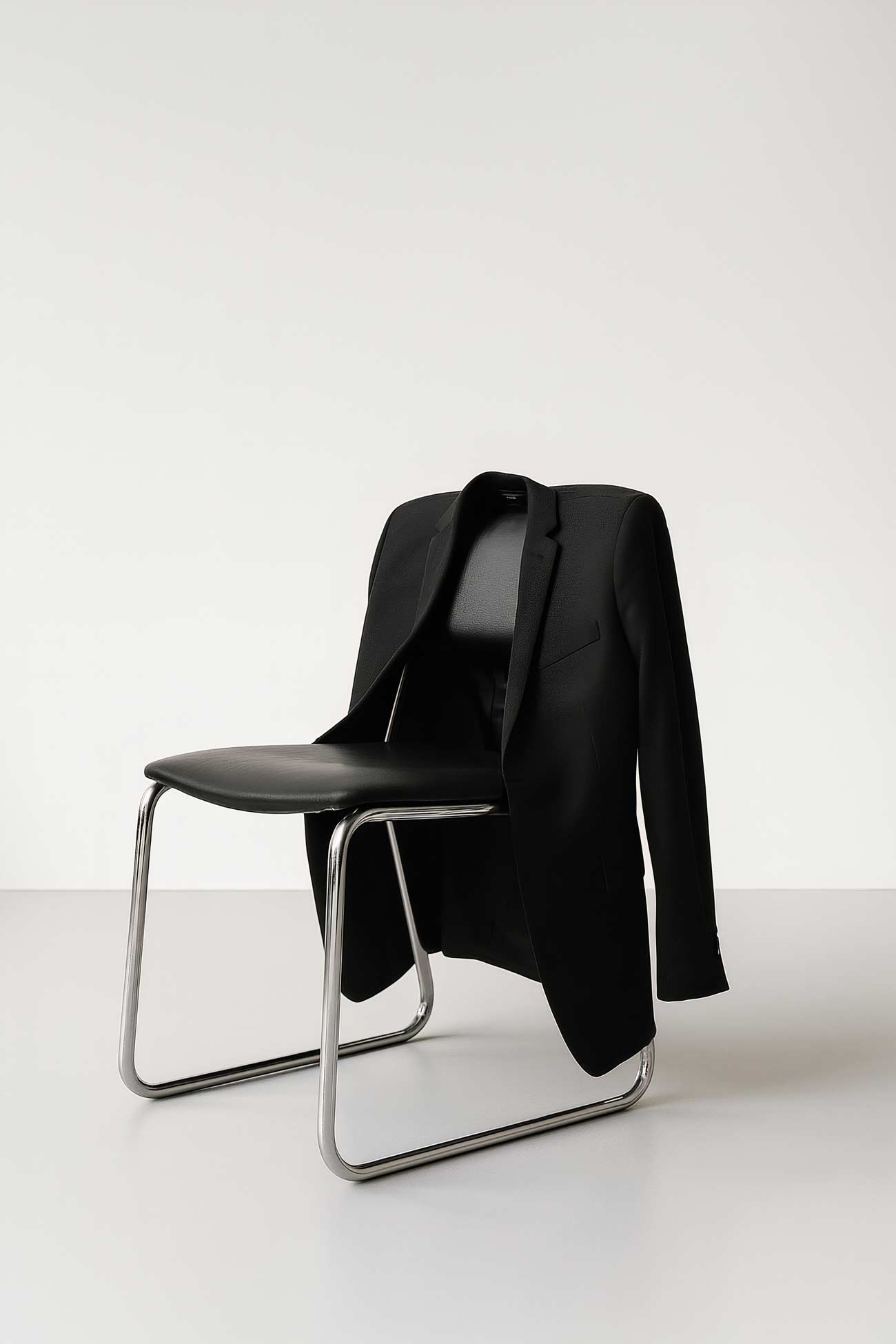White-collar worker in blazer sitting on grey club chair