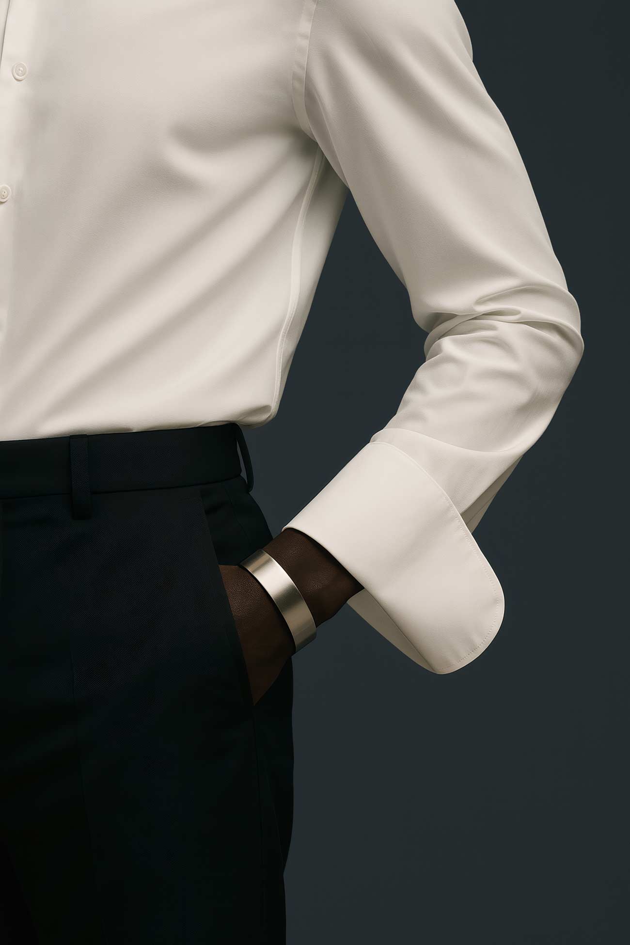 Formal dress shirt with belt, watch, and sleeve
