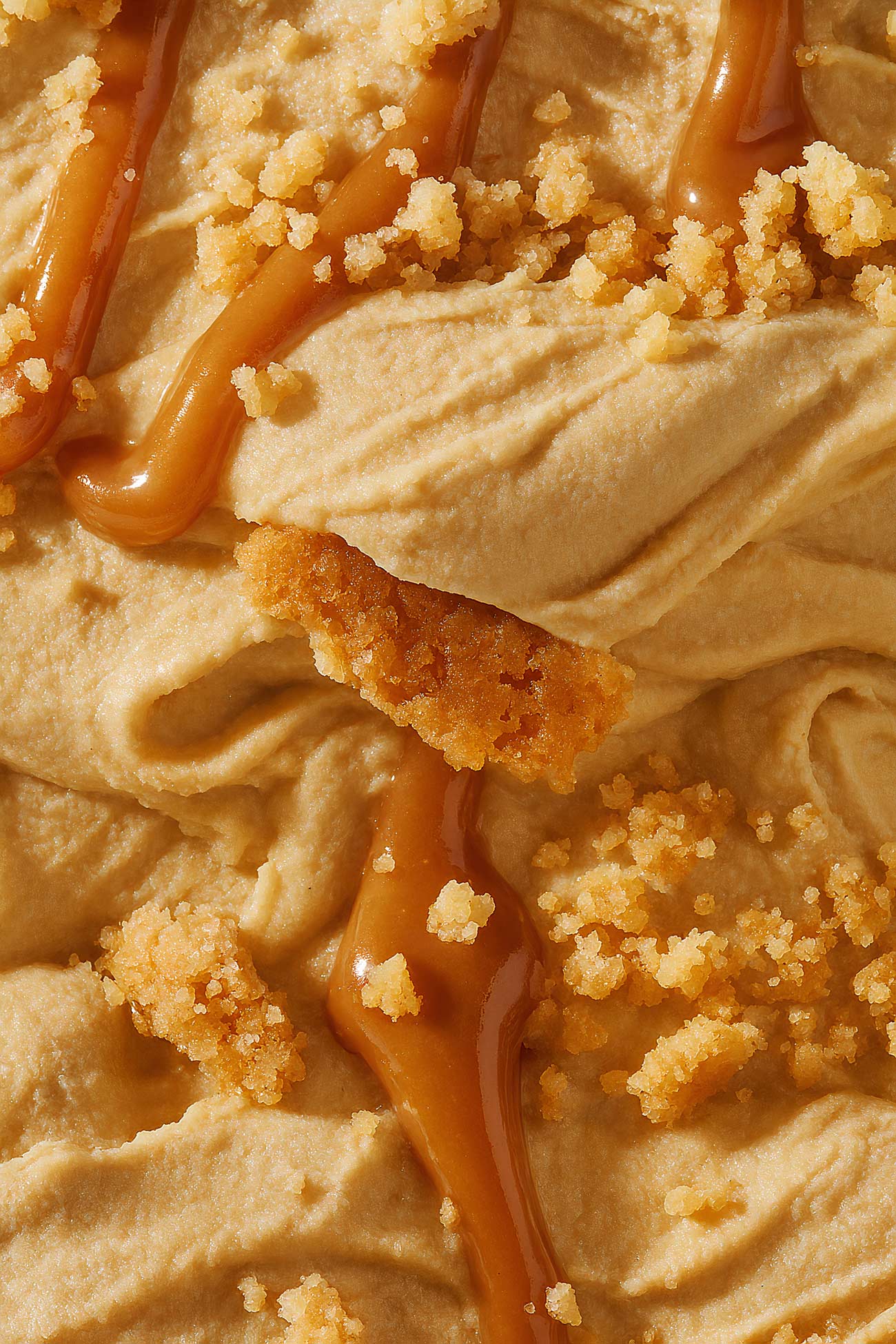 Gelato dessert with nut butter, caramel, cream, and corn flakes