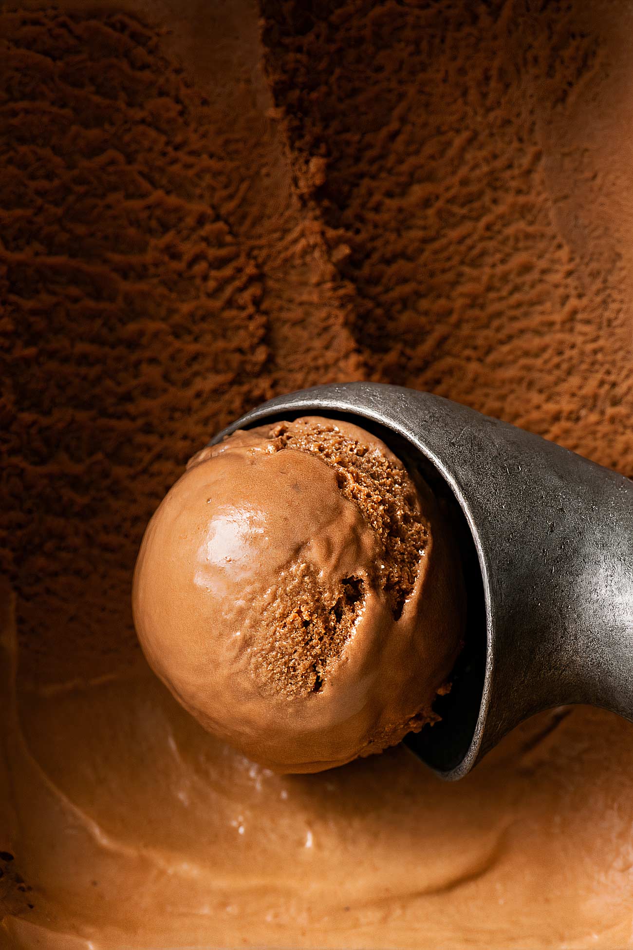 Chocolate ice cream in steel casing pipe