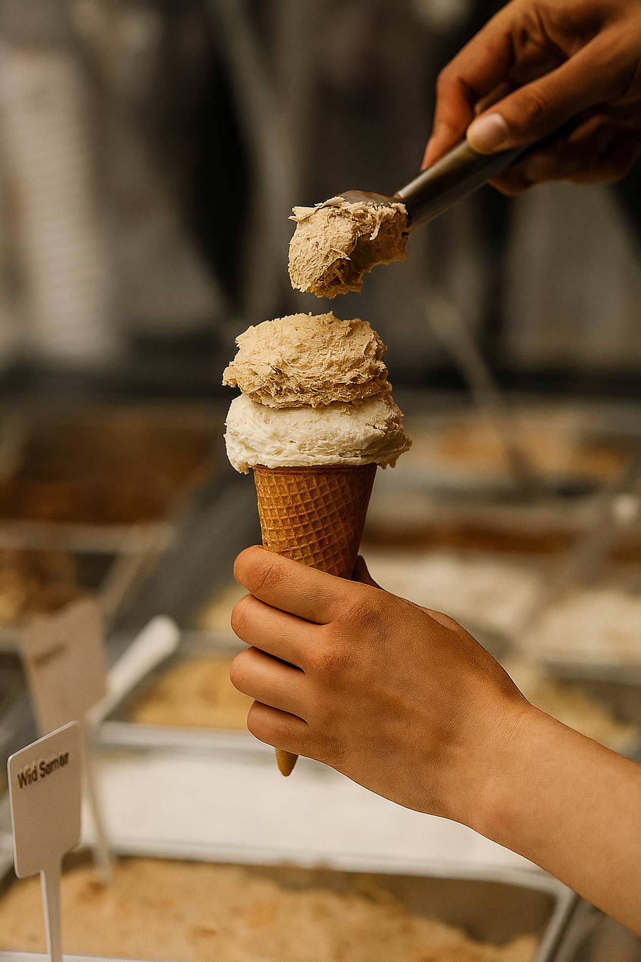 Assorted ice cream cones with various flavors and toppings