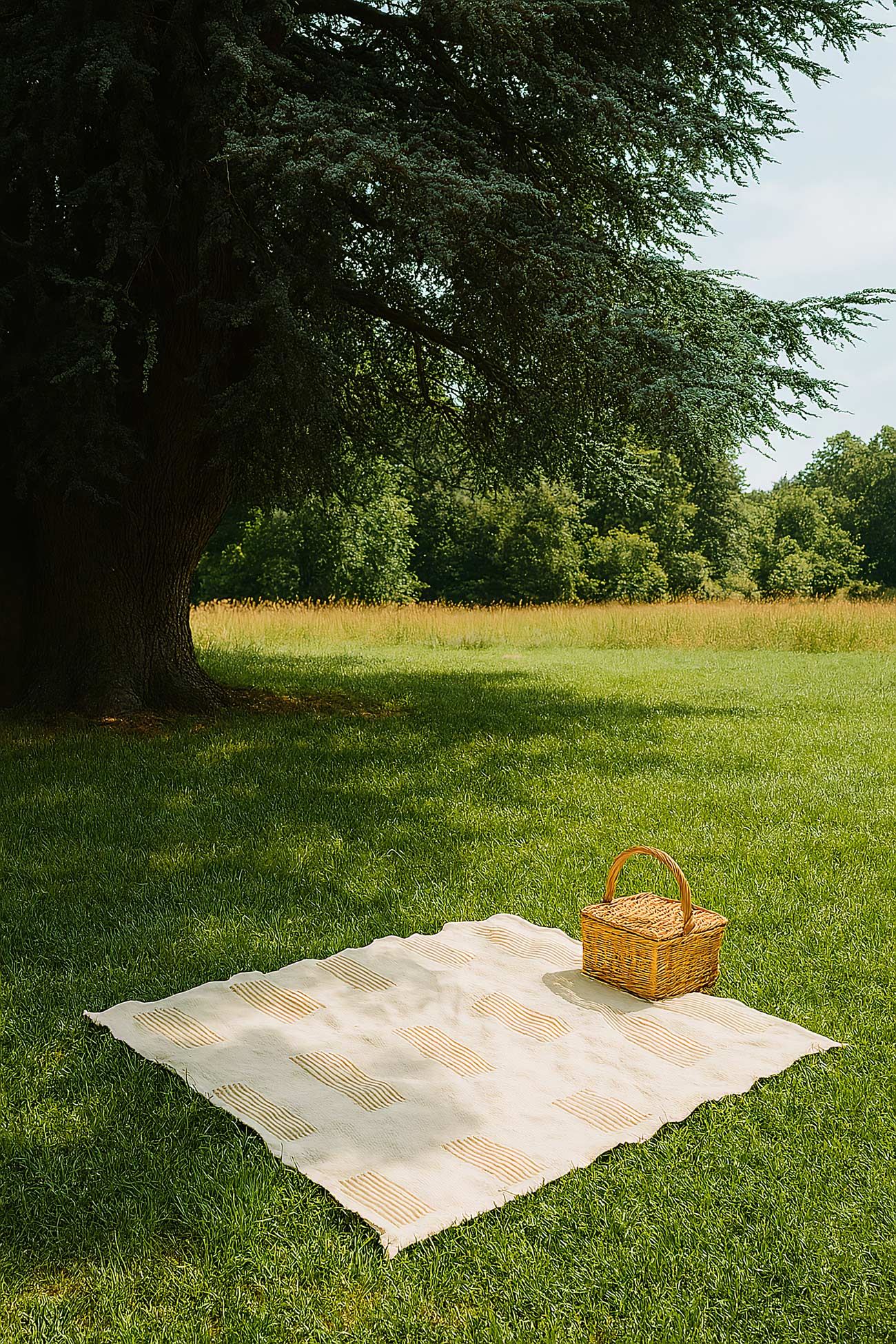 Garden picnic mat on grass under tree