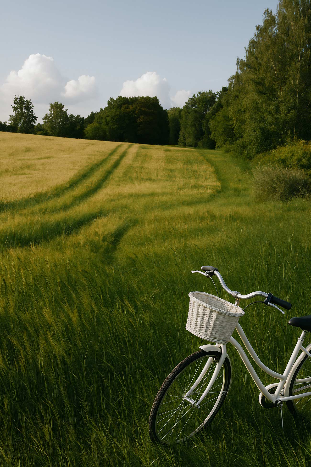 Green bicycle on grassland