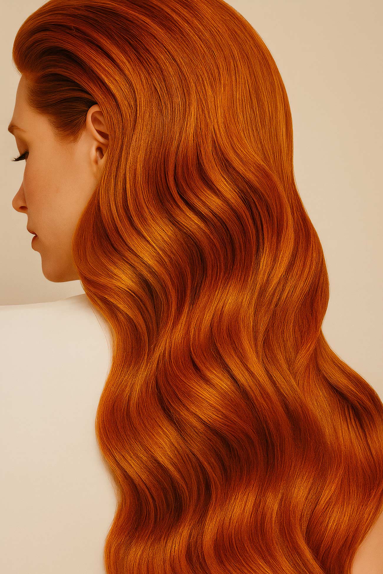 Elegant lace wig with orange, brown, and blond long hair styled in ringlets
