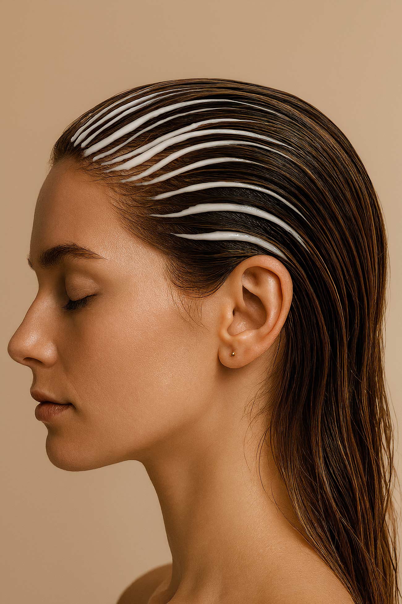 Elegant headpiece, eyelash, long hair, earring