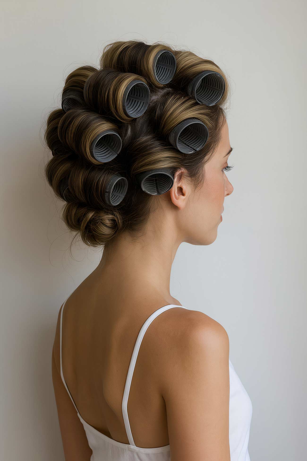 Elegant bun, chignon, braid, long hair makeover