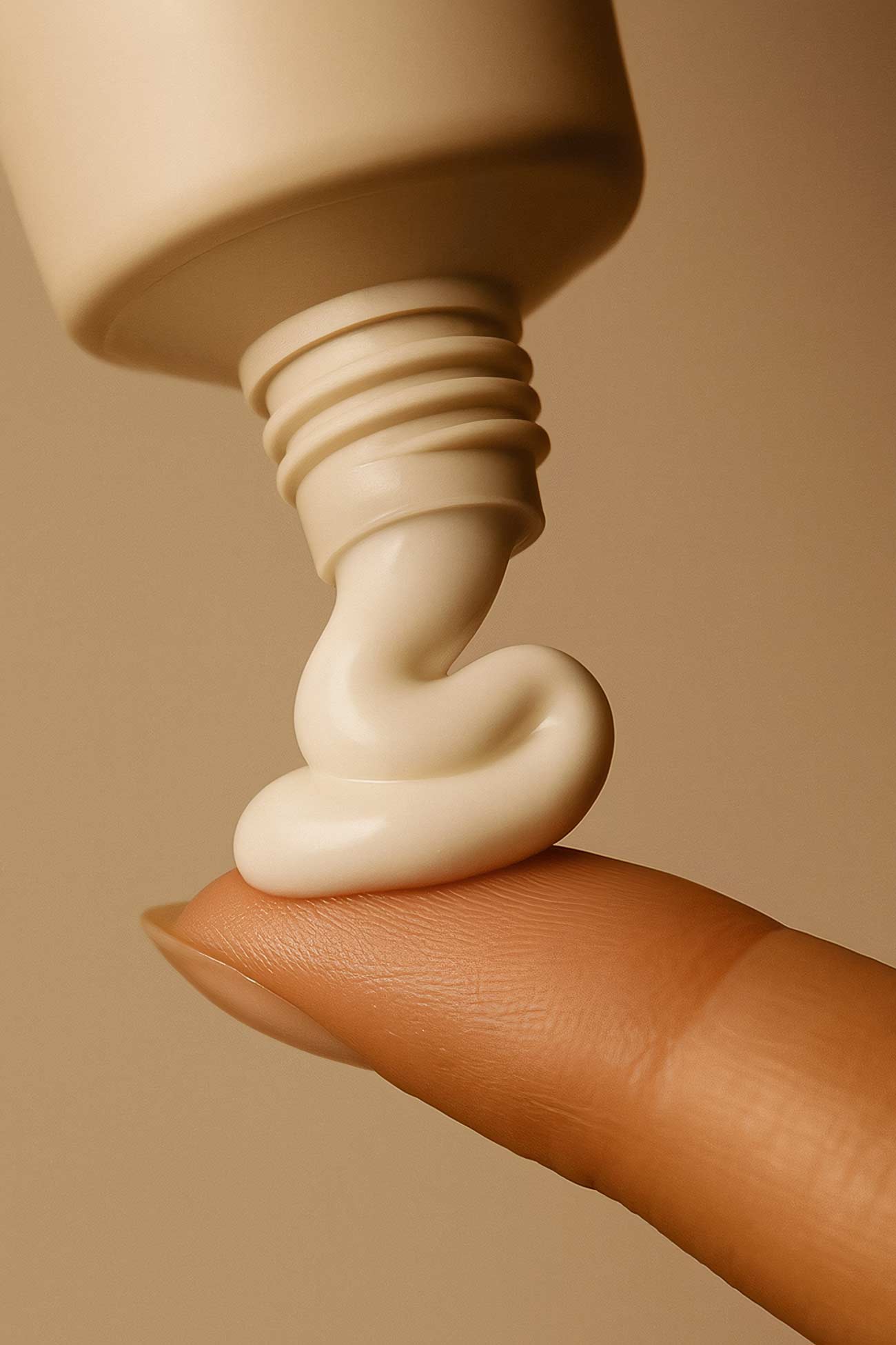 Figurine surrounded by personal care items like lotions, candles, and towel