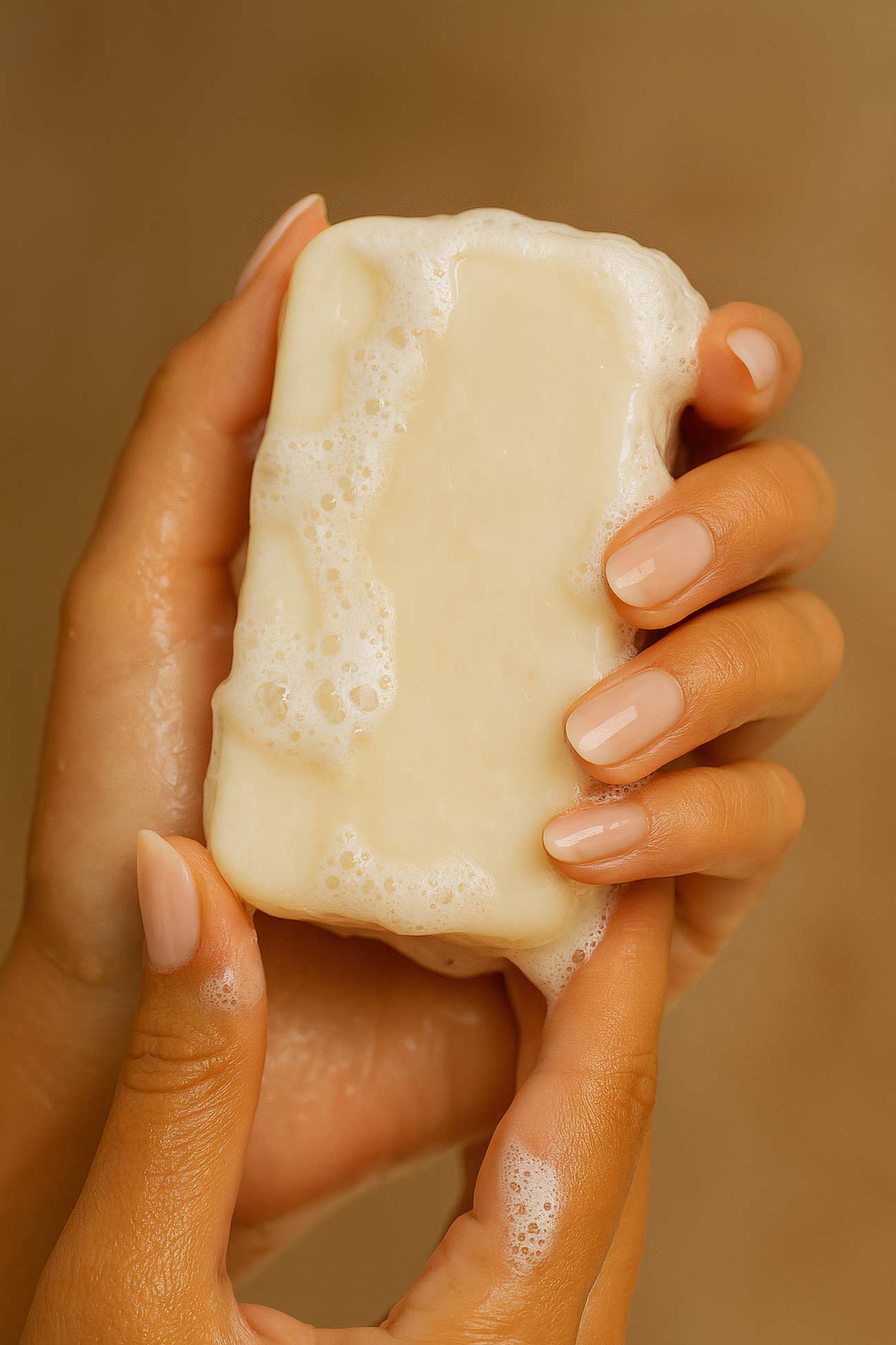 Assortment of processed cheese, bar soap, and cosmetics