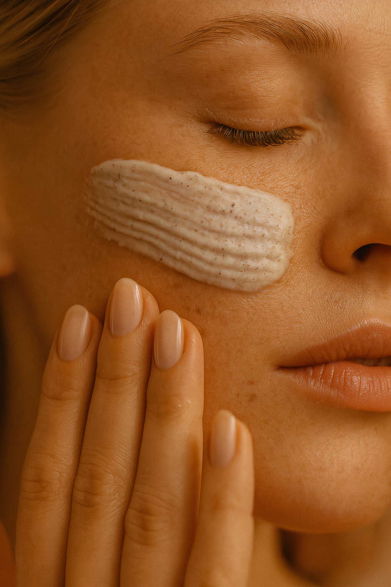 Close-up of a person applying beauty cream for skincare