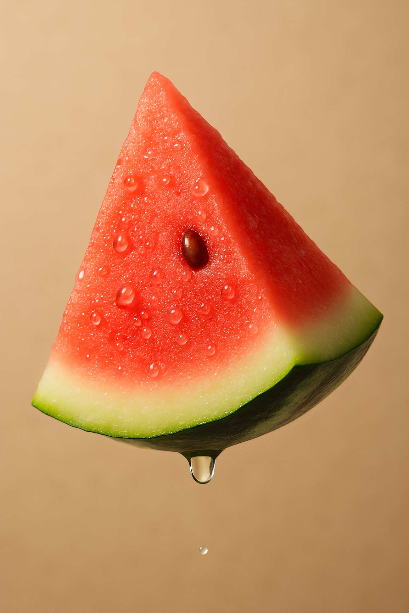 Fresh watermelon slices with seeds and liquid splash