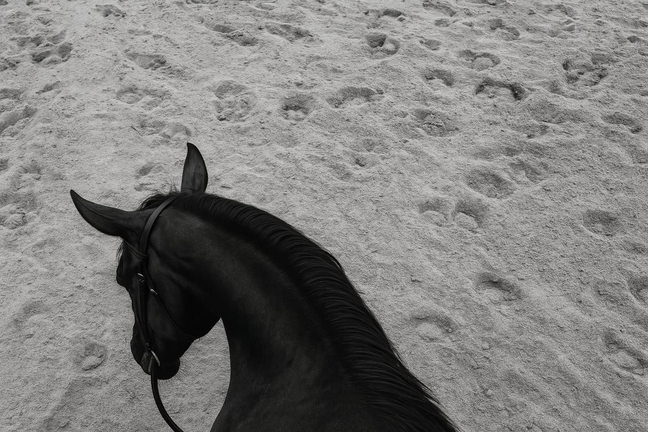 White stallion with mane in sand
