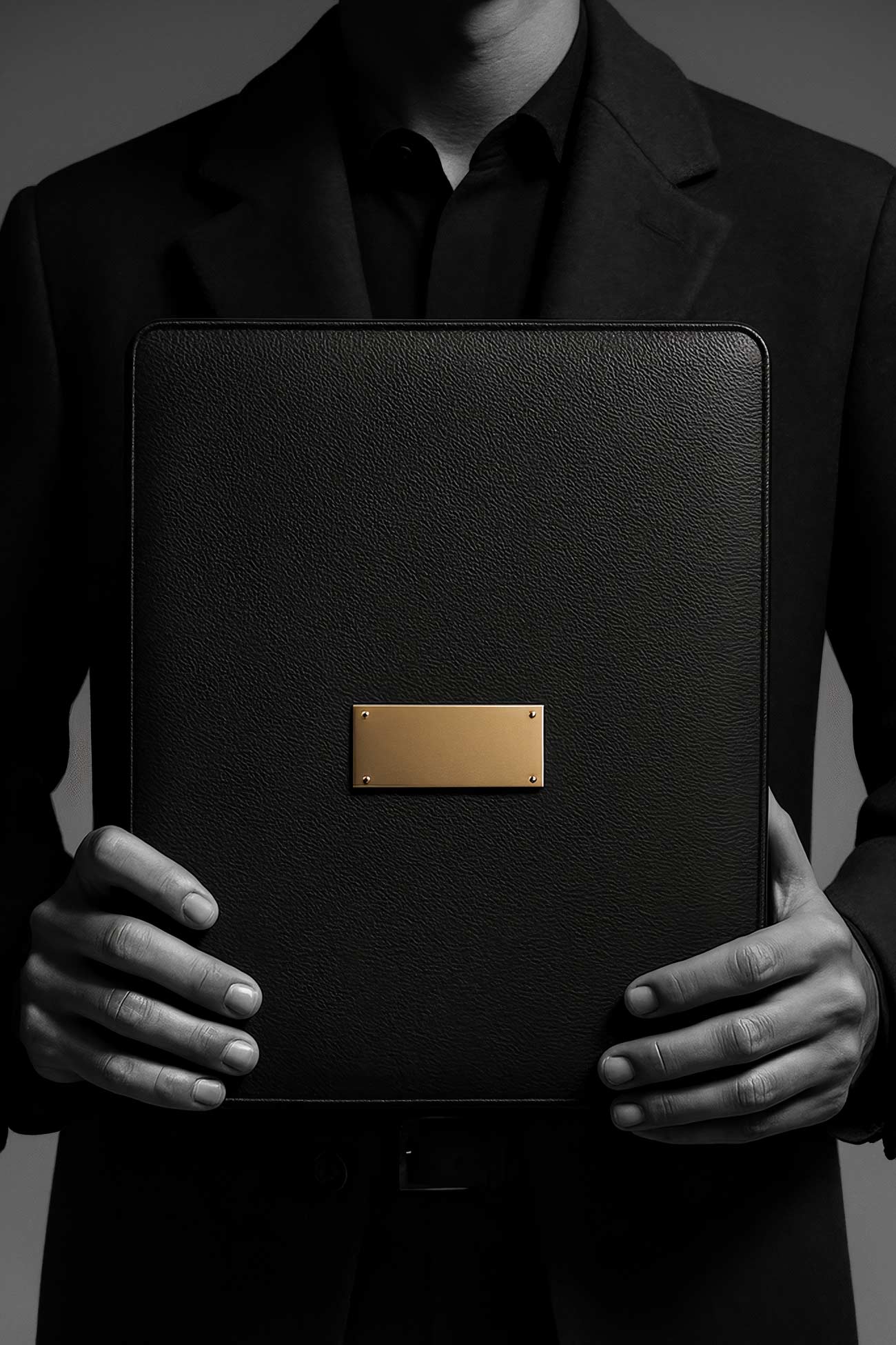 Person in formal wear with a tech gadget