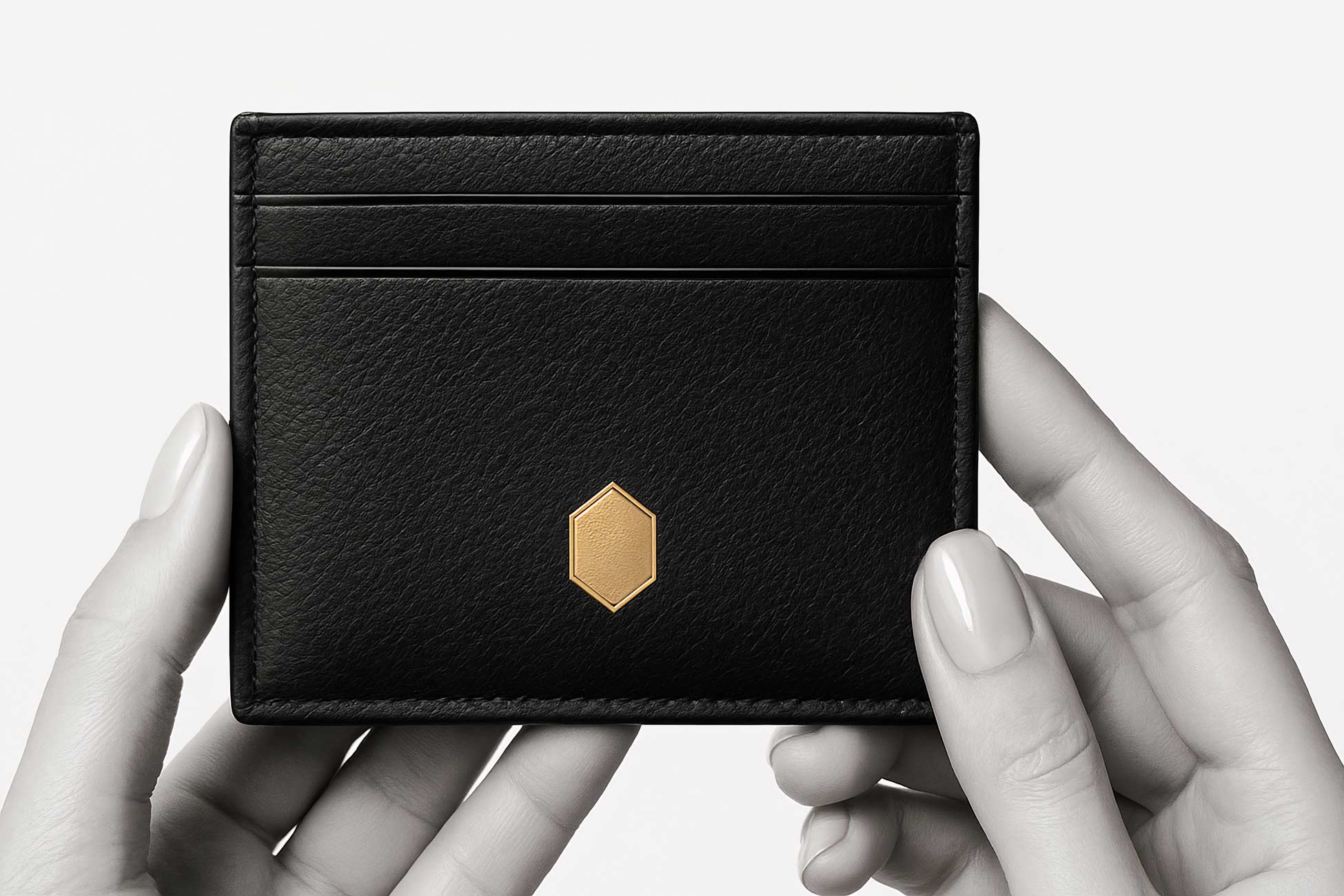 Leather wallet with triangle design on minimalist background