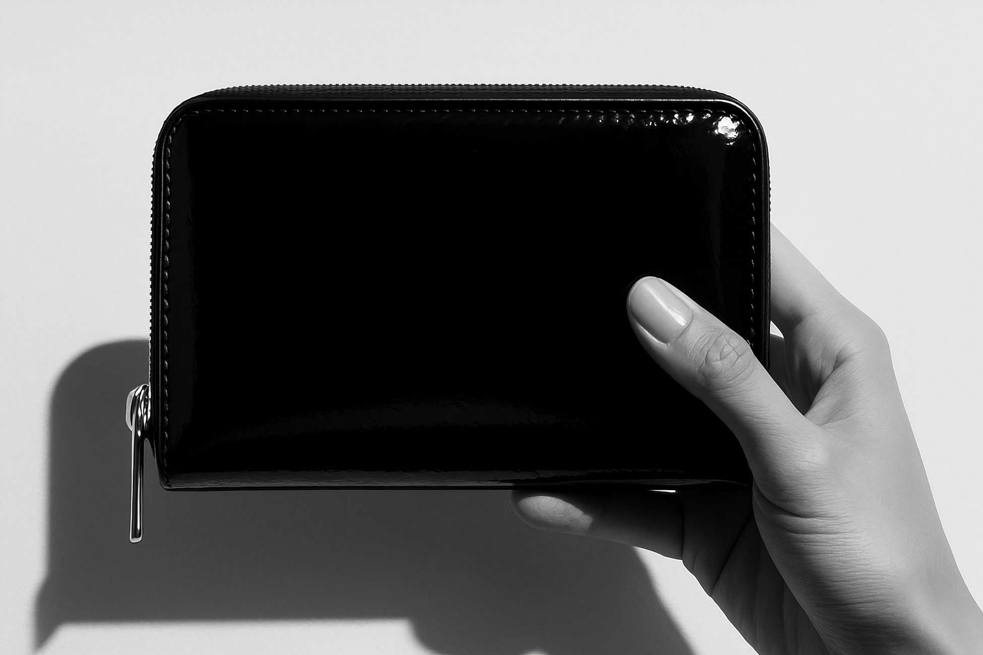 Silver leather wallet purse close-up