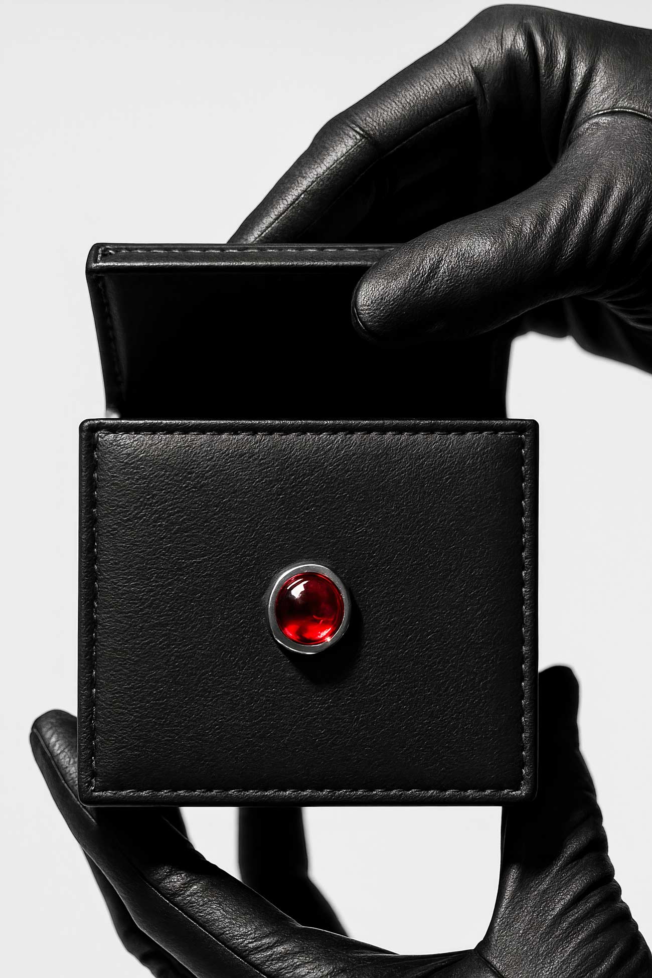 Red leather wallet with silver accents