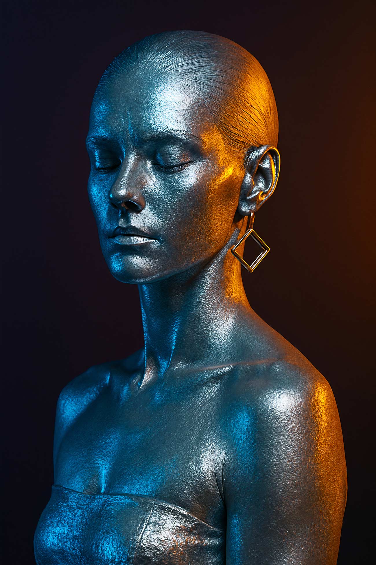 Bronze sculpture of mannequin portrait with lips and neck