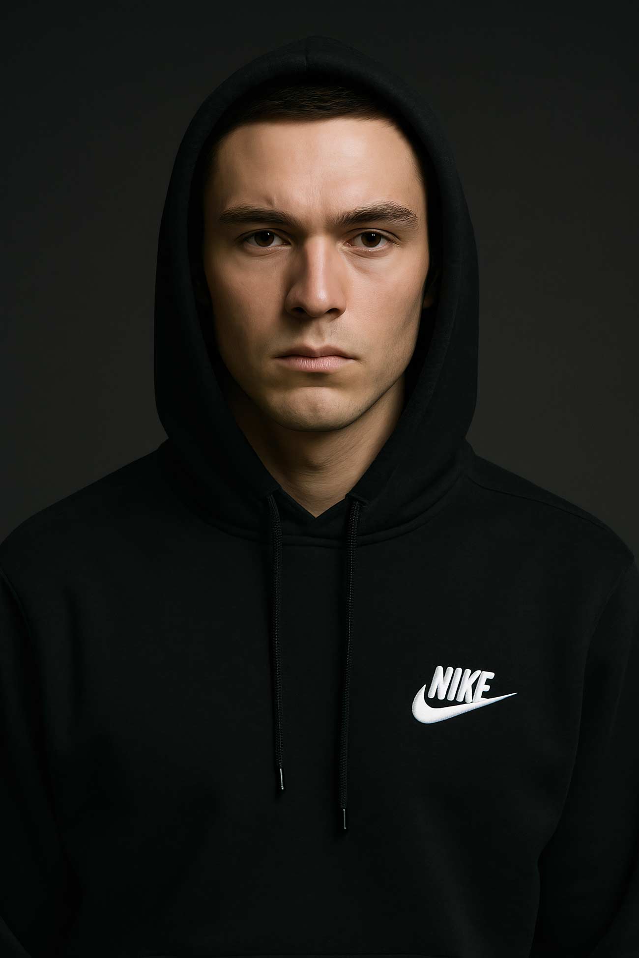 Person in hoodie and tracksuit at night