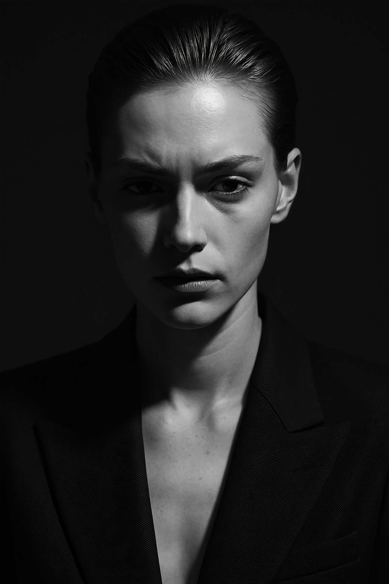 Monochrome beauty model face close-up