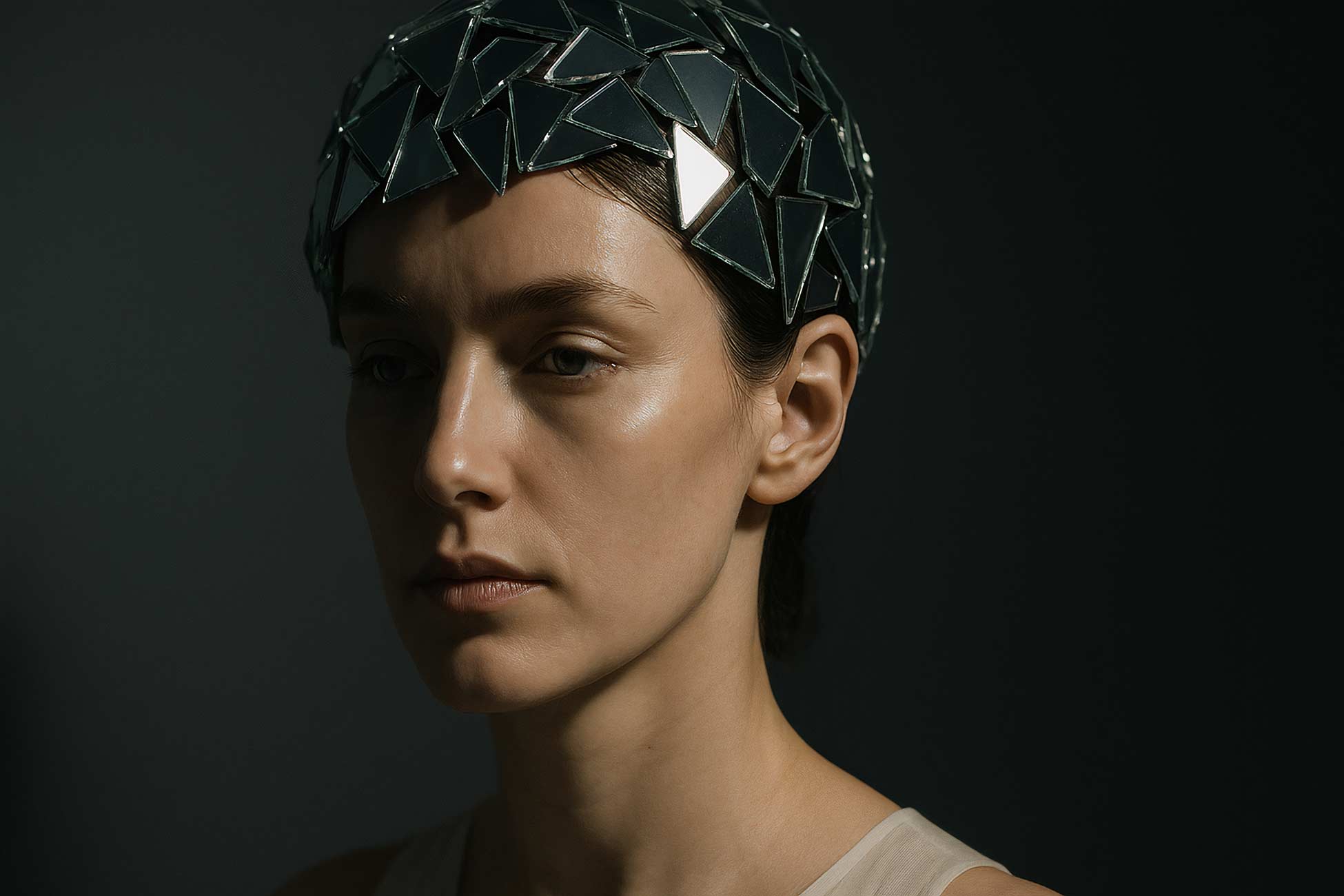 Fashion model with silver headpiece portrait