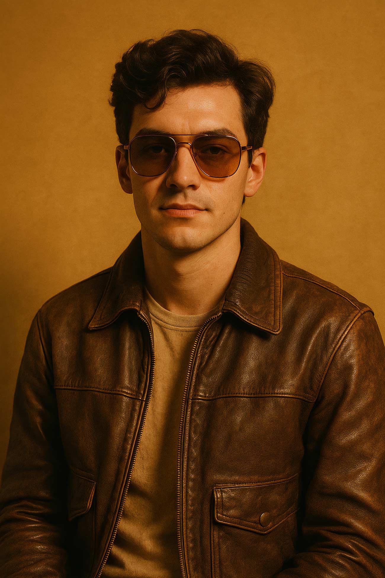 Man in leather jacket and eyewear
