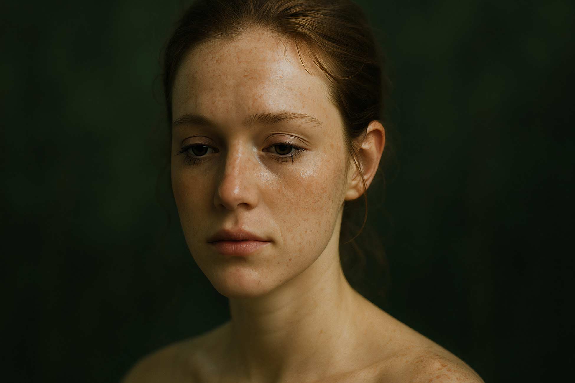 Girl with captivating facial features in close-up portrait