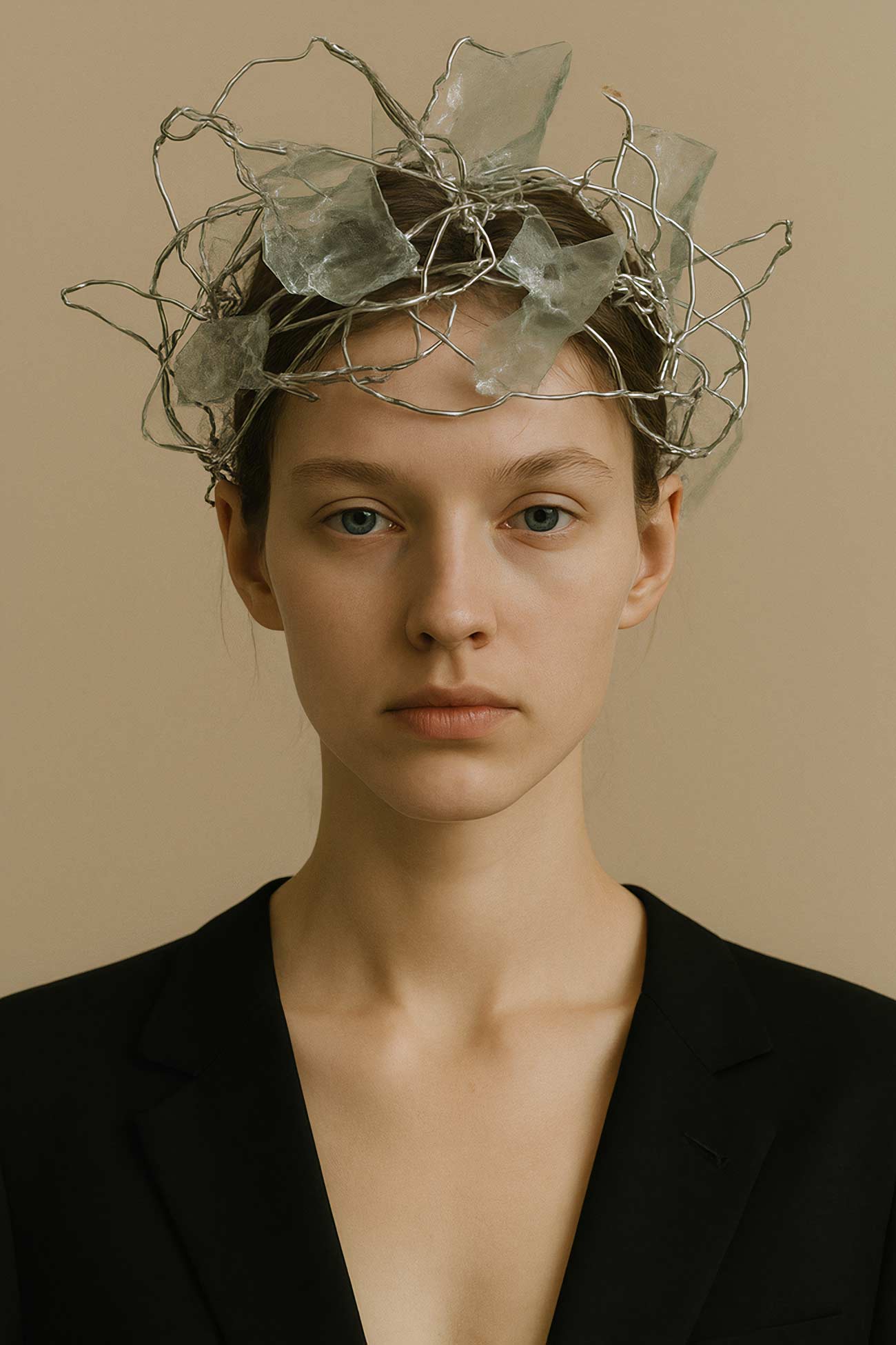 Fashion model wearing tiara headpiece