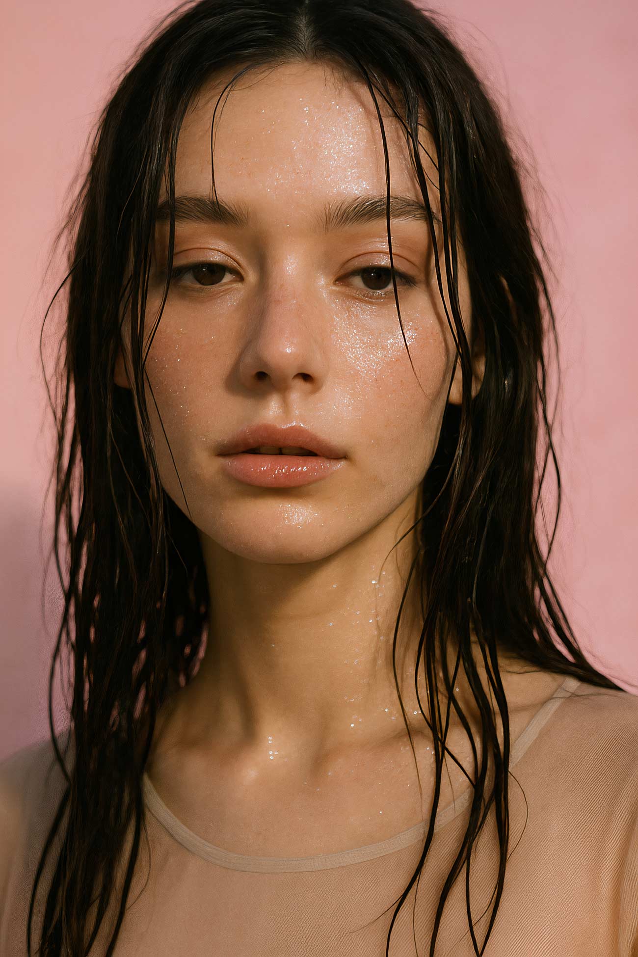 Girl with black hair and beauty portrait