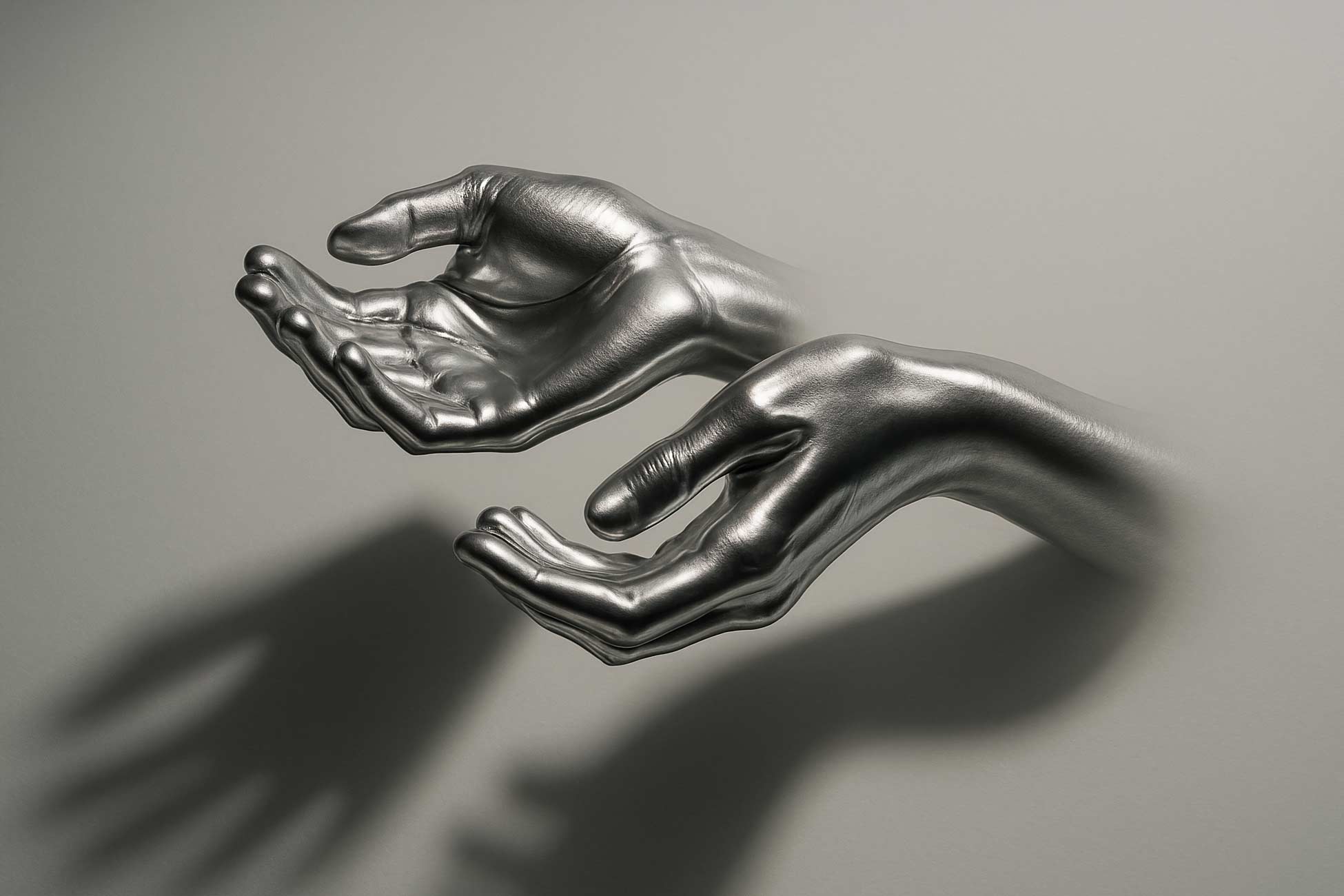 Silver emblem hand gesture on titanium background