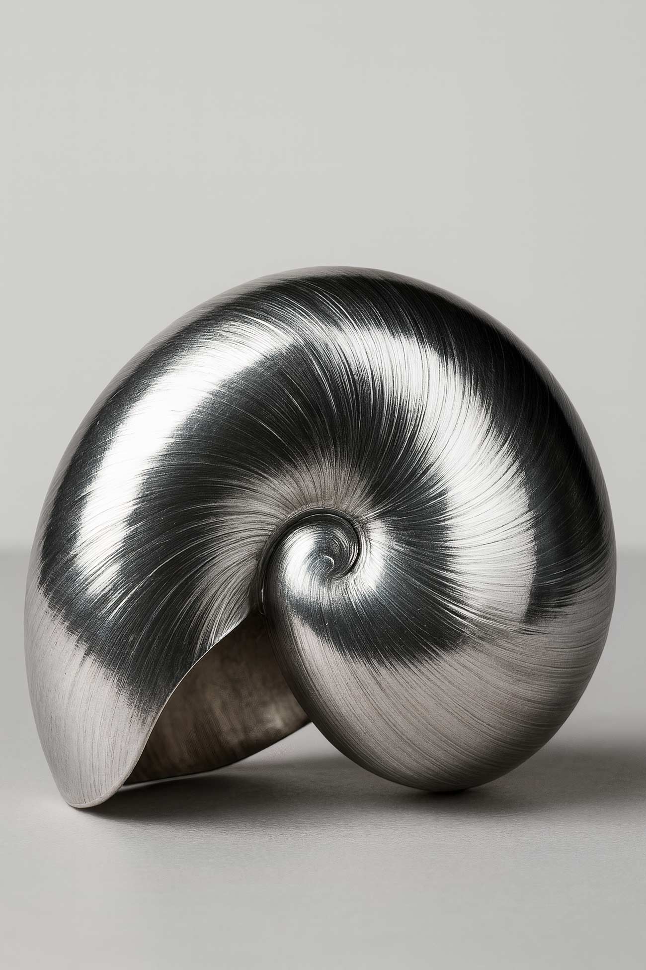 Spiral metal sculpture arrangement in silver, aluminium, nickel, titanium, and bronze