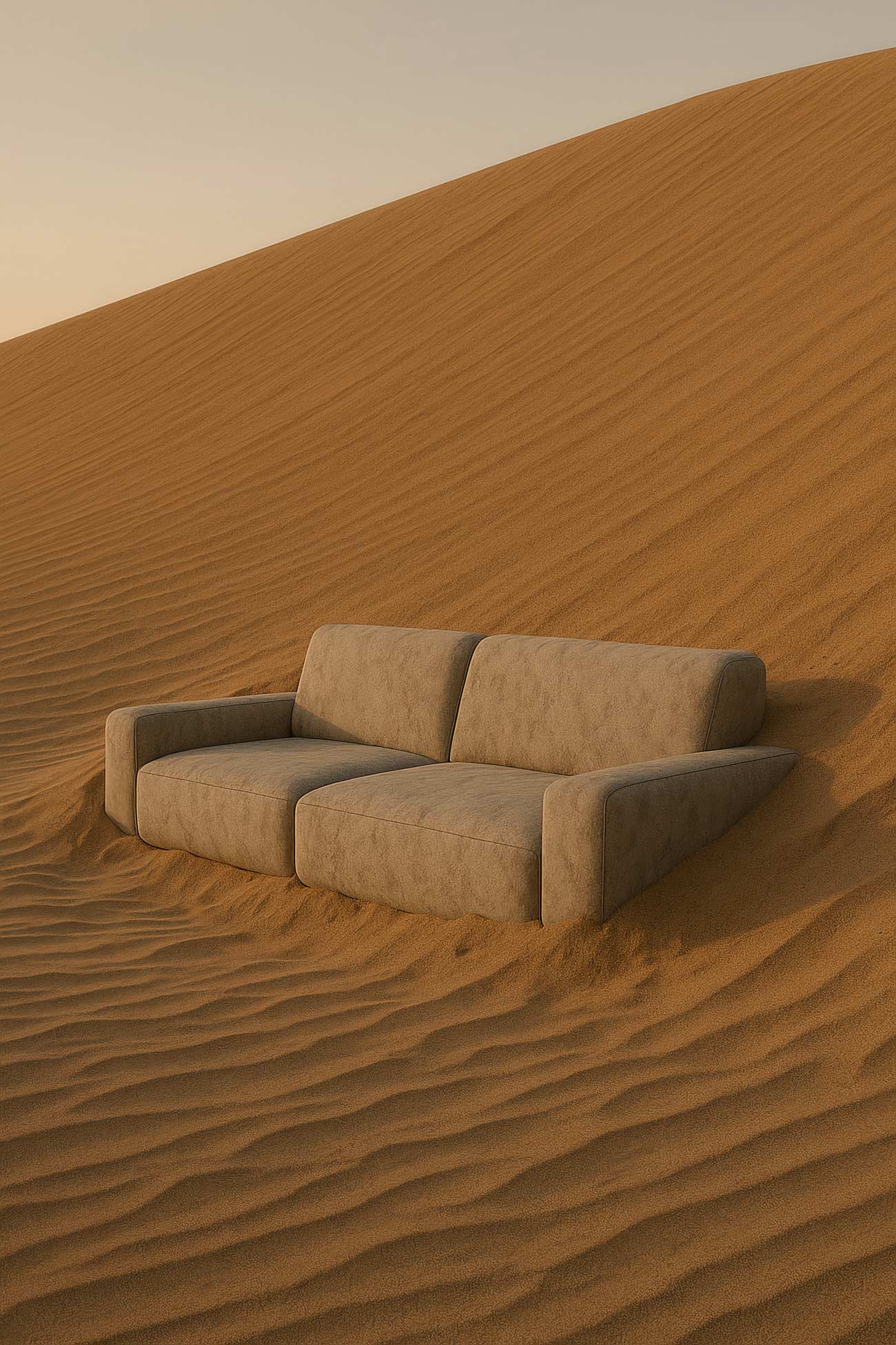 Singing sand dune landscape with brown couch