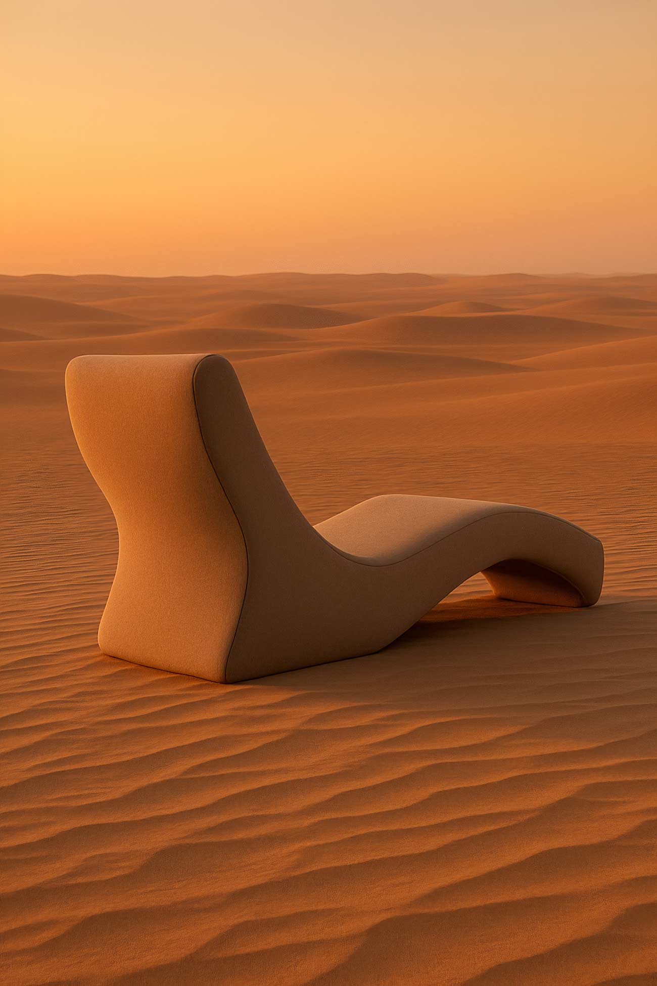 Sun lounger on brown sand dune in Sahara desert