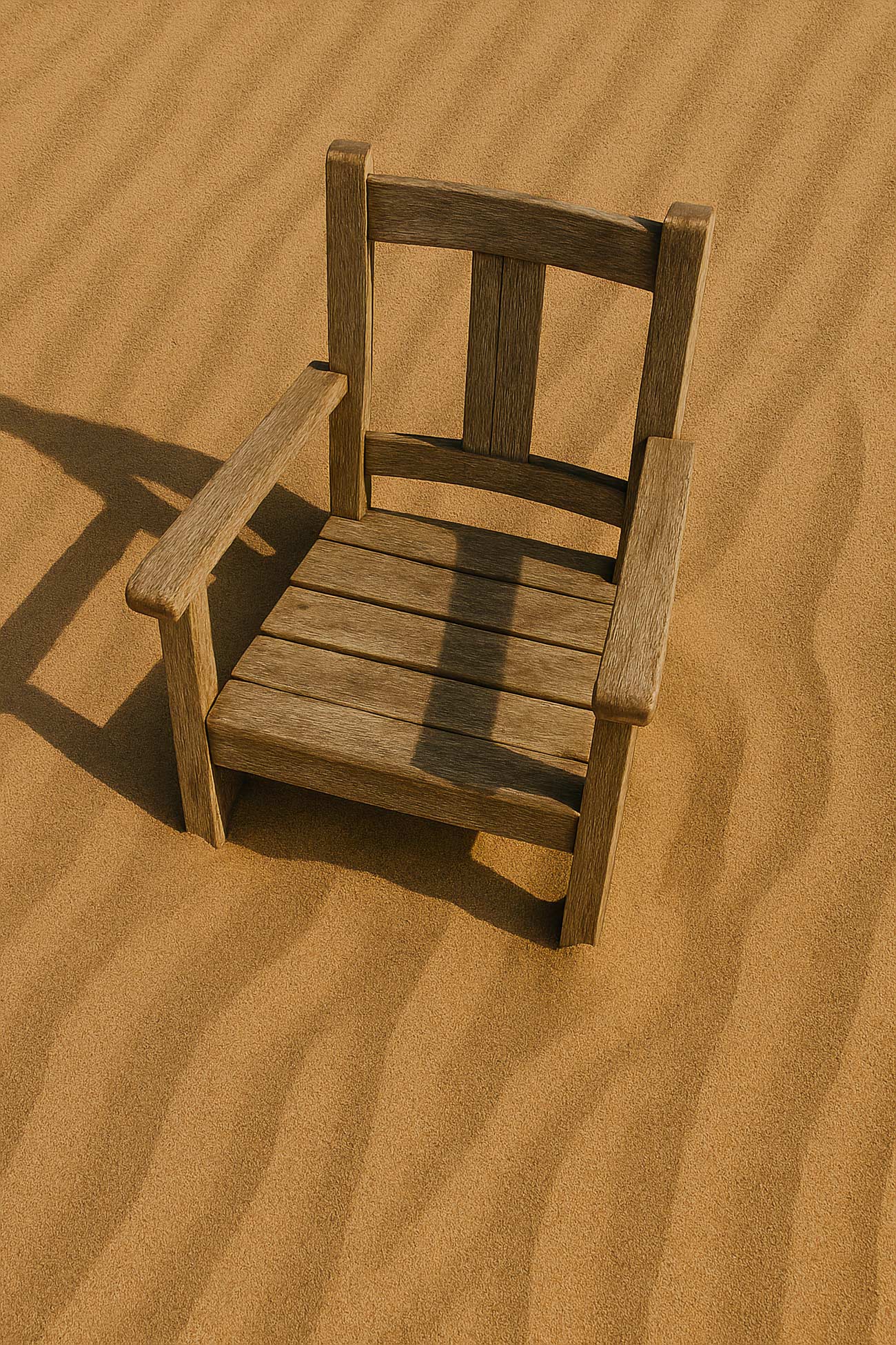 Wooden chair on sandy beach with shadow