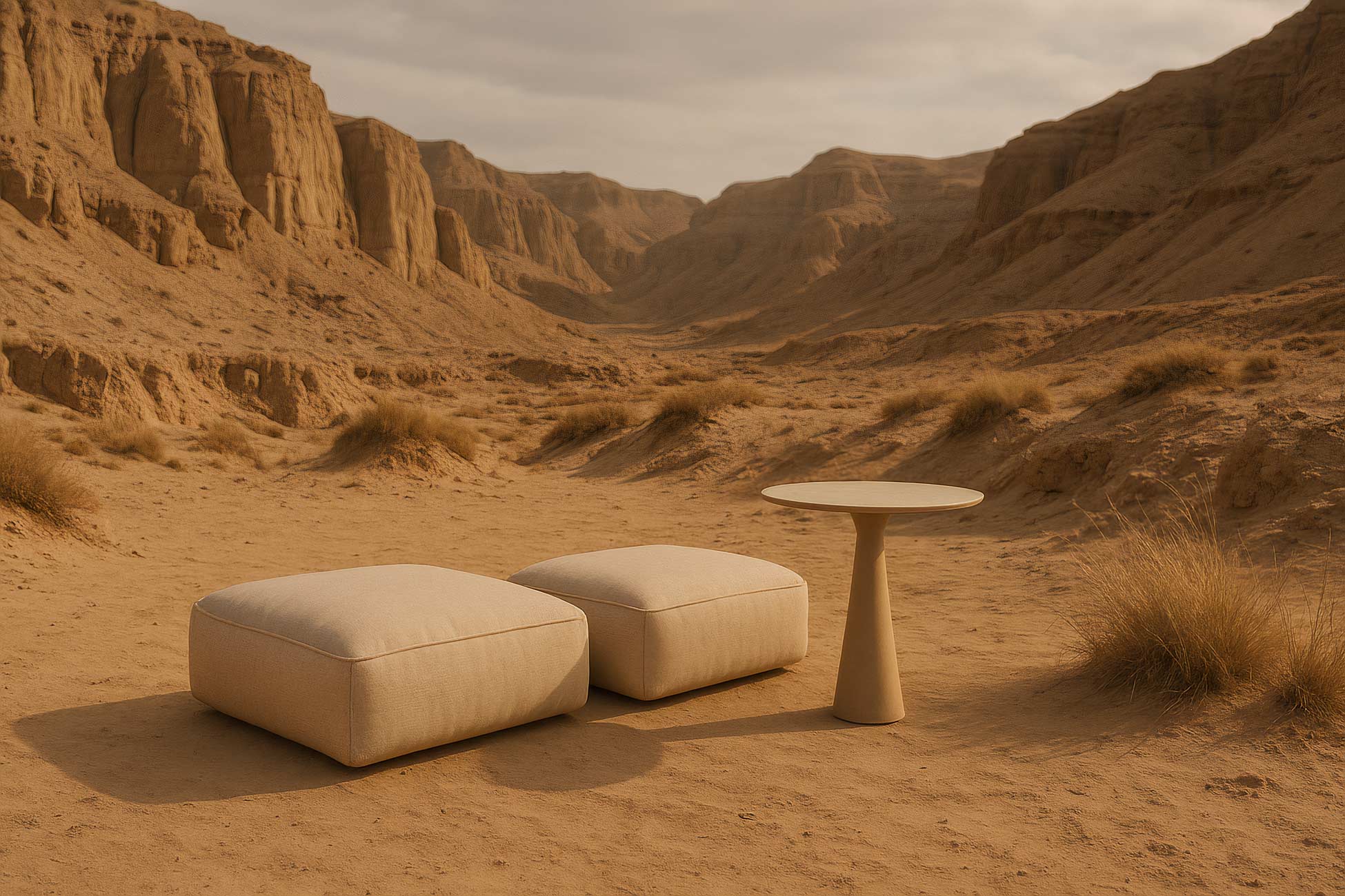 Sahara aeolian landforms, sand dunes, outdoor furniture and wadi