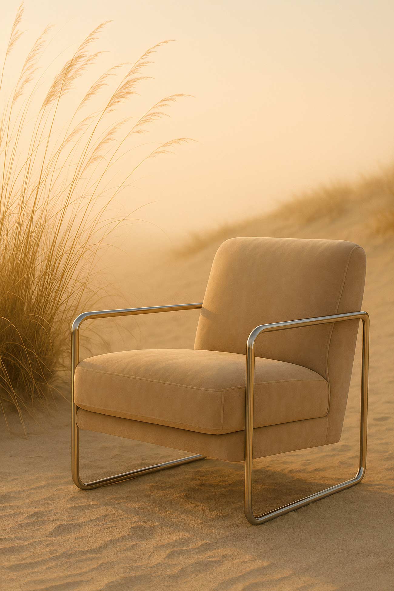 Brown leather club chair in elegant living room