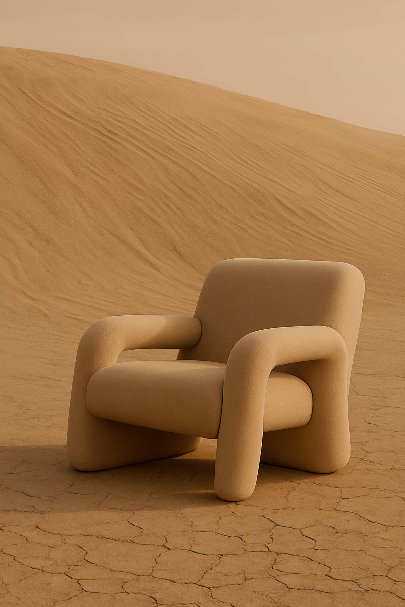 Club chair on sand with shadow, ergonomic design