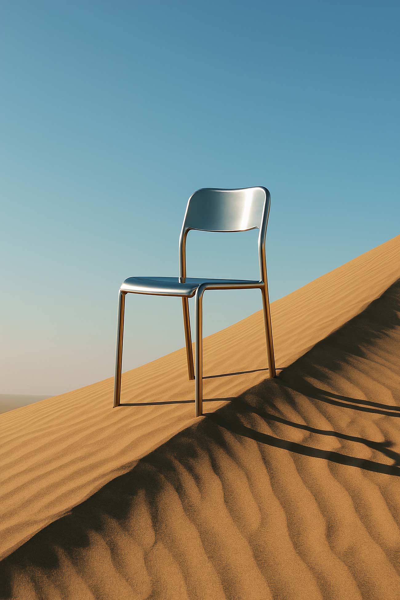 Singing sand dunes with folding chair in desert