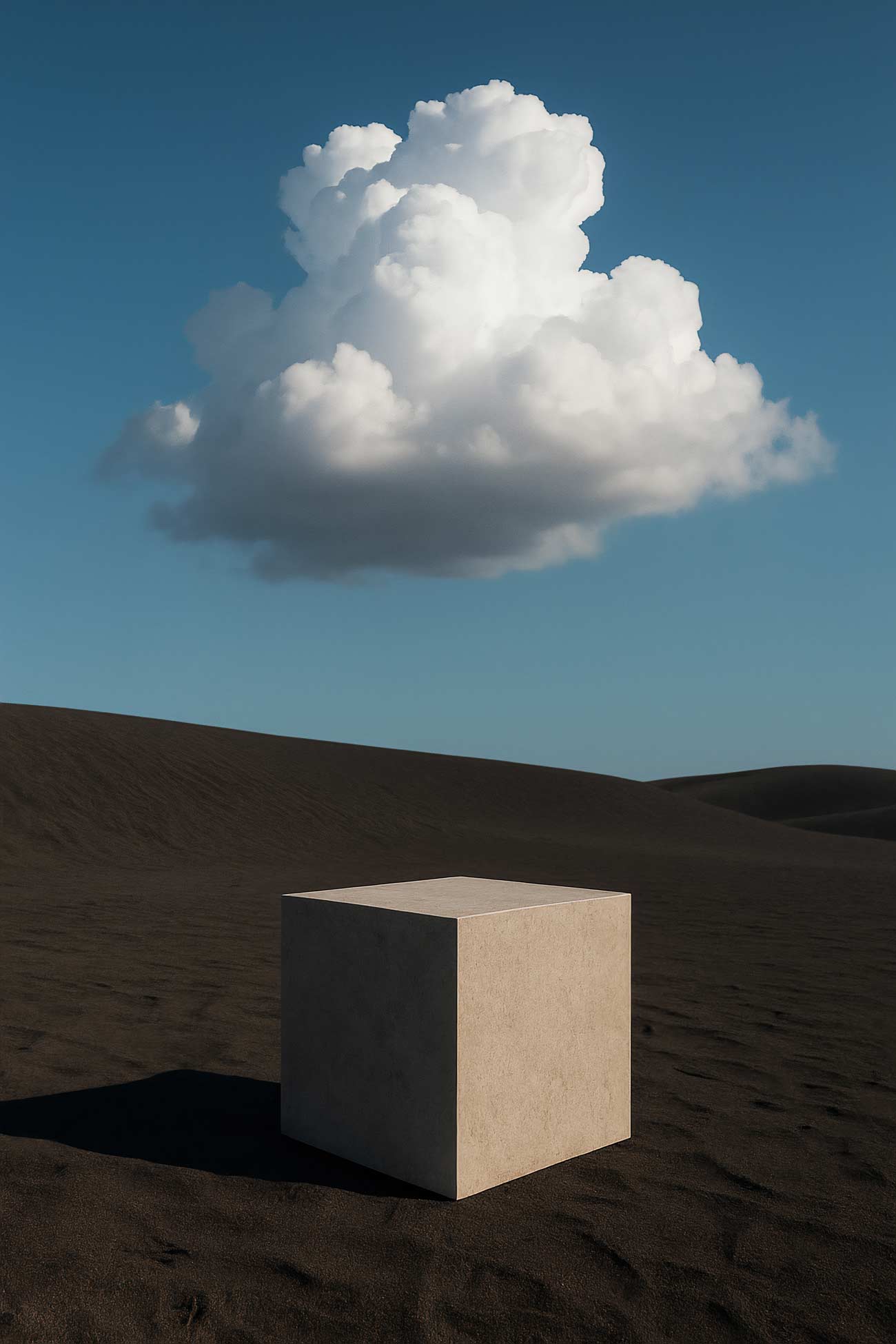 Cumulus clouds over desert sand with shadows
