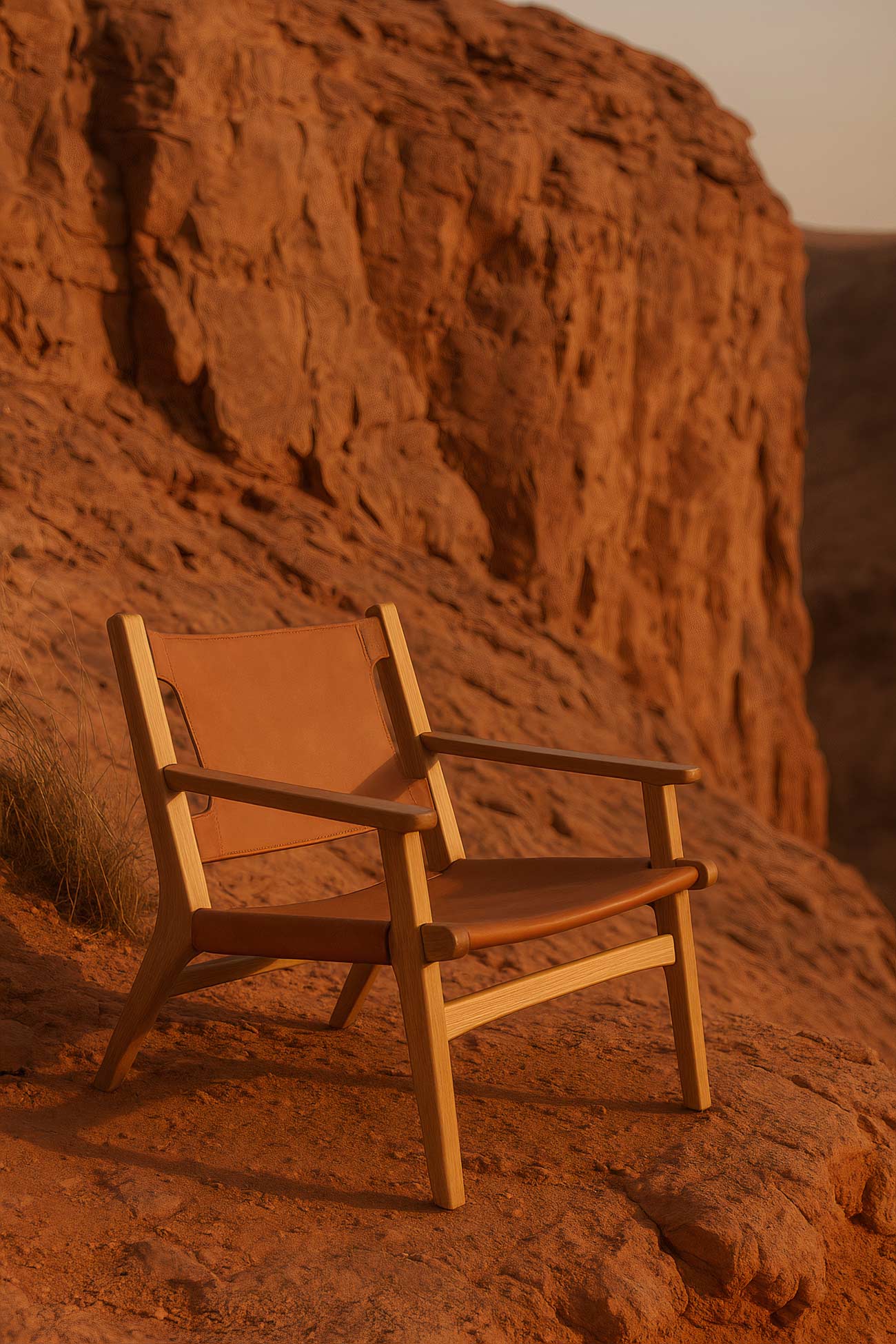 Outdoor folding chair on wood outcrop